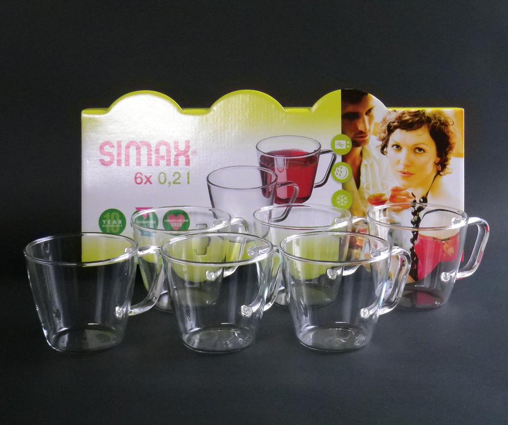 Czech-made heat-resistant glass SIMAX Luna teacups, set of 6, dishwasher safe