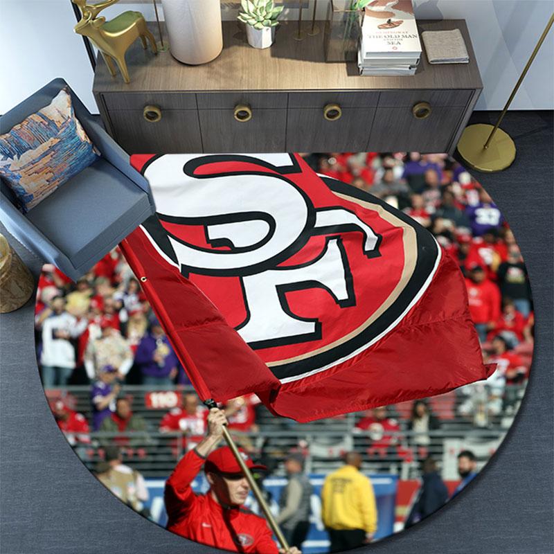 SF 49ers Muster runder Teppich, Teppich für Wohnzimmer Schlafzimmer Spielzimmer, Rutschfeste Bodenmatte, Feiertagsgeschenke und Geburtstagsgeschenke.