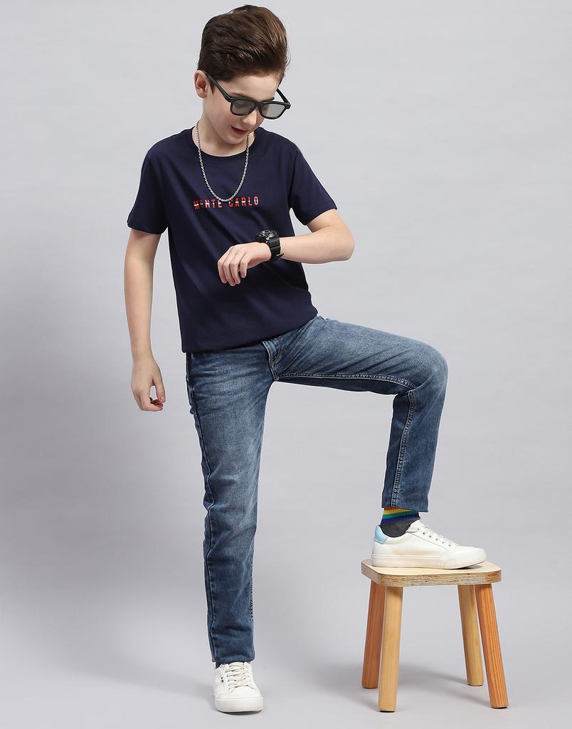 MONTE CARLO Boys Red Printed Round Neck Half Sleeve Regular Fit T-Shirt