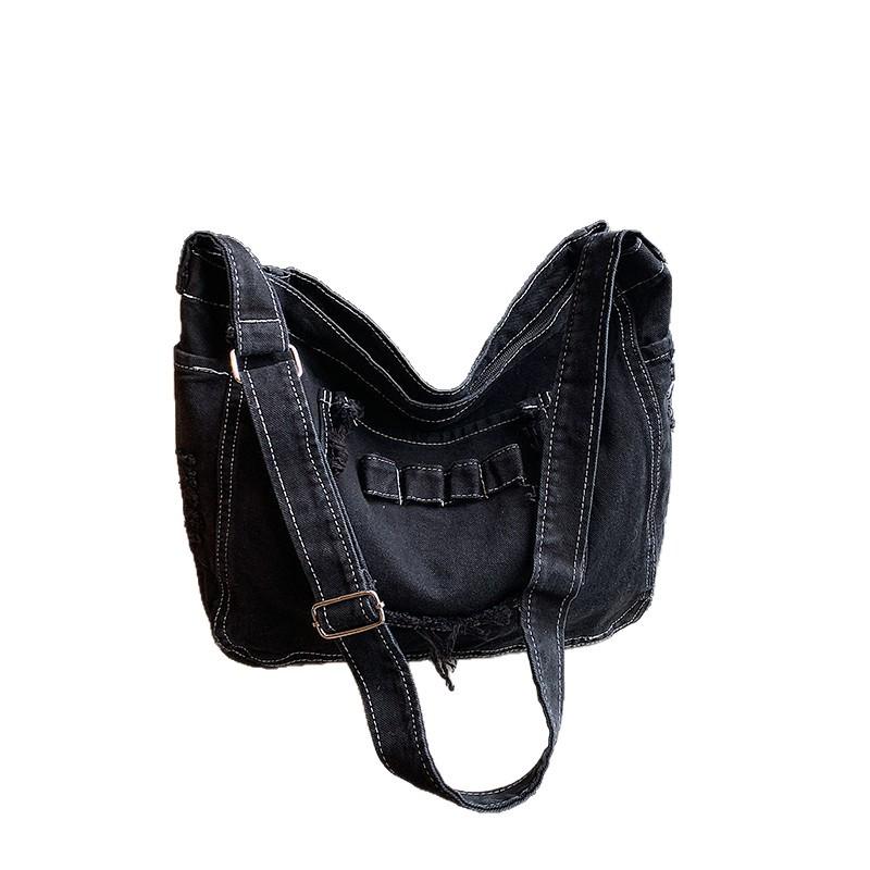 Korean Washed Denim Tote Bag - Women's 2025 Summer Fashion, Large Capacity Shoulder Crossbody