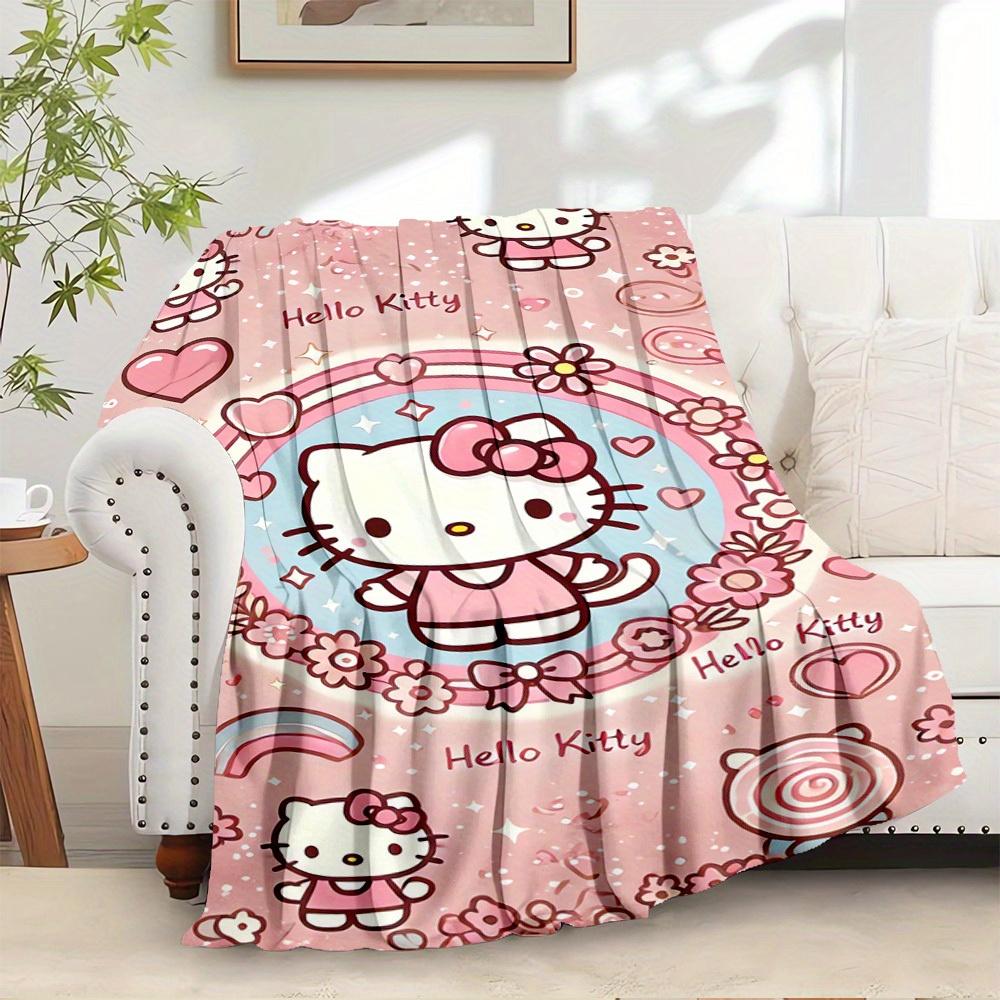 

1pc Hello Kitty Pink Floral Frame Home Flannel Blanket - Seasonal Universal Comfortable Washable Gift for All Ages Suitable for All Family A 130x150cm