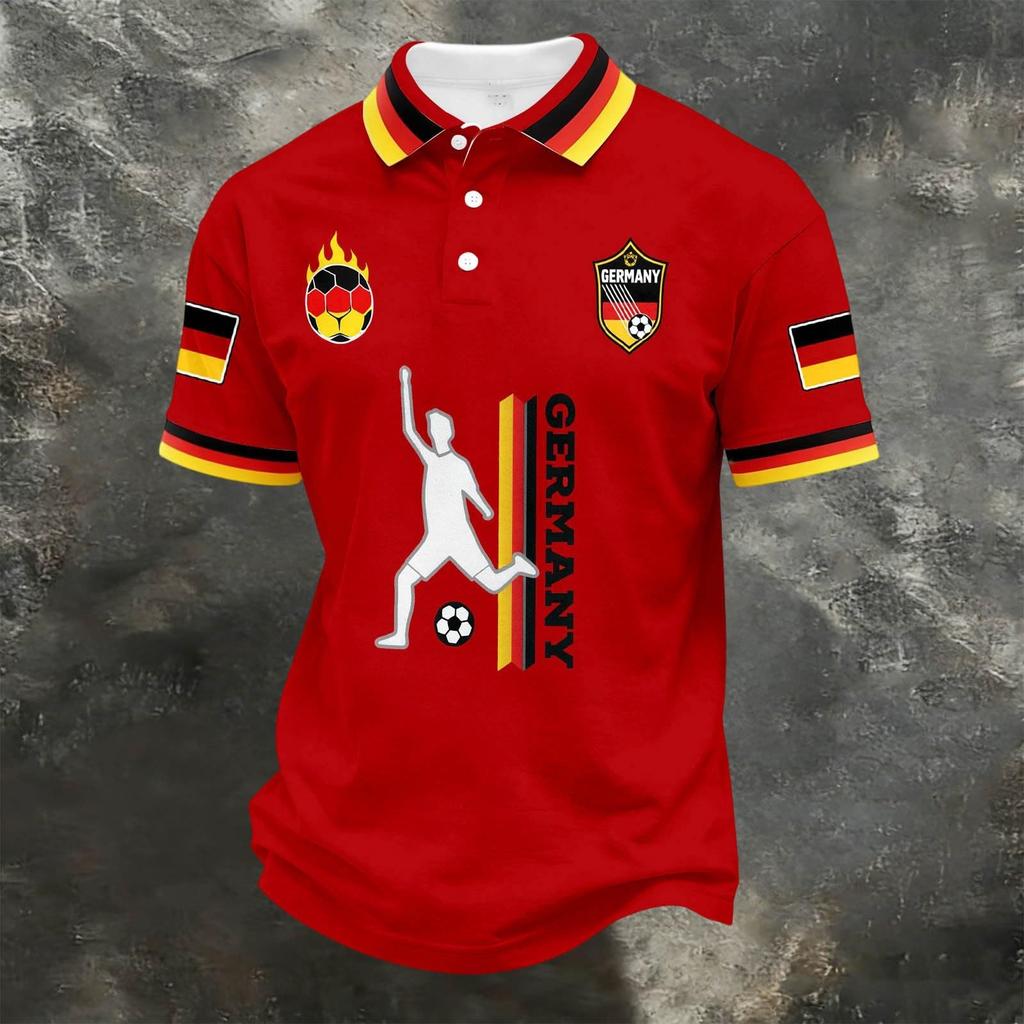 Unisex Loose Fit Polo Shirt with Germany Themed Print Casual Short Sleeve Design for Everyday Wear and Sports Activities