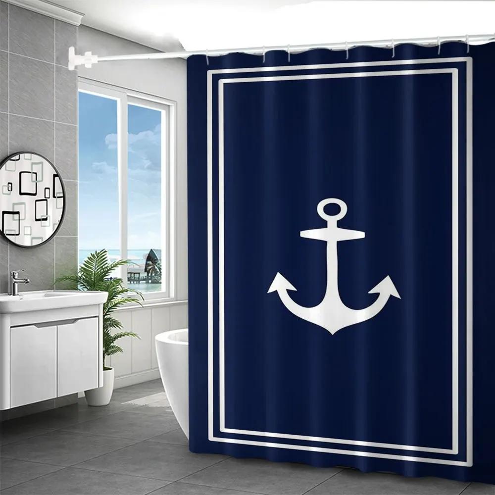 1pc Ocean Anchor Winter Bathroom Curtain Digital Print Polyester Shower Curtain No-Hole Bathroom Partition Curtain