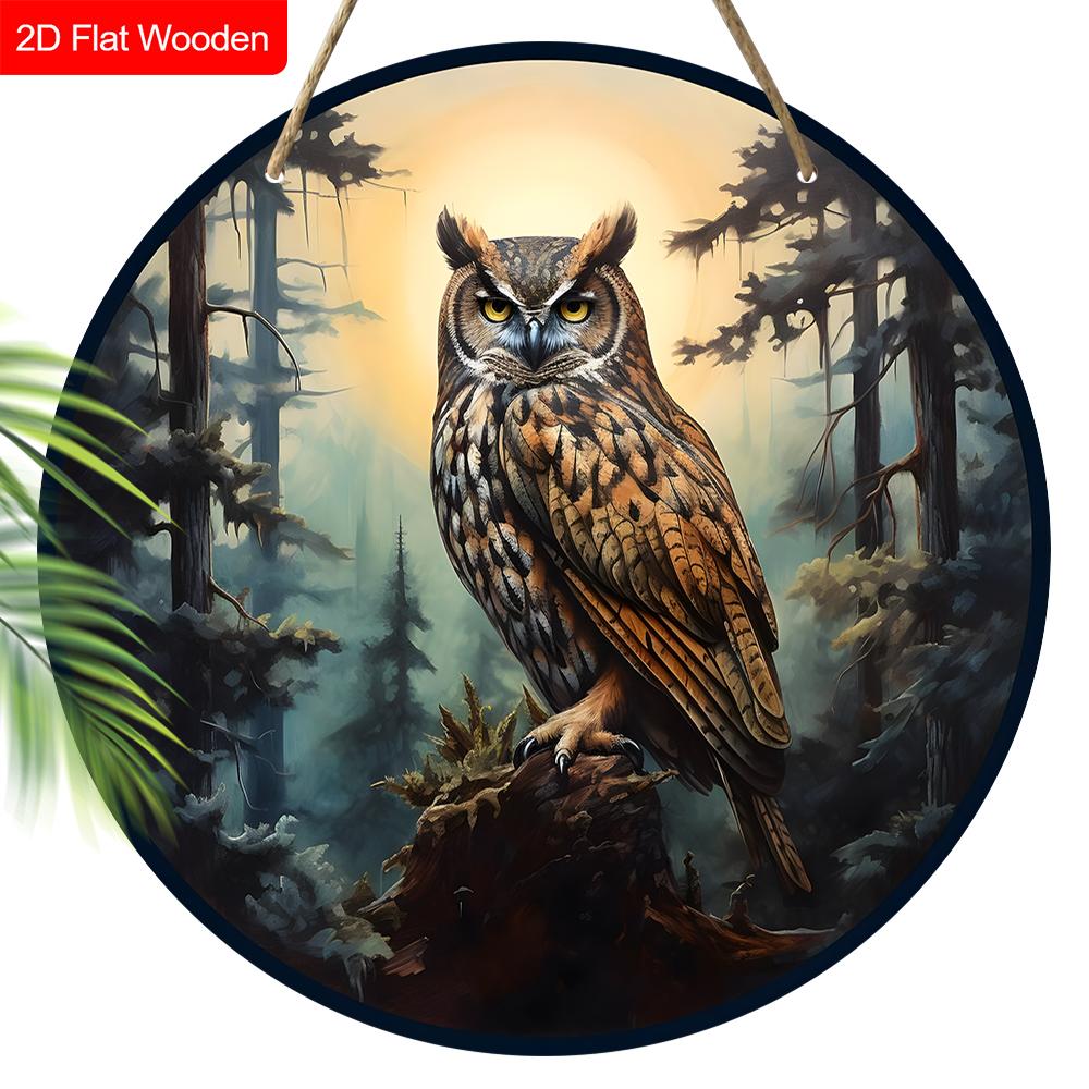 4 Different Styles of Russian Wooden Sign with Owls Pattern, Round Sign for Front Door, Wall Hanging Decor, Ideal Gift for Friend & Family