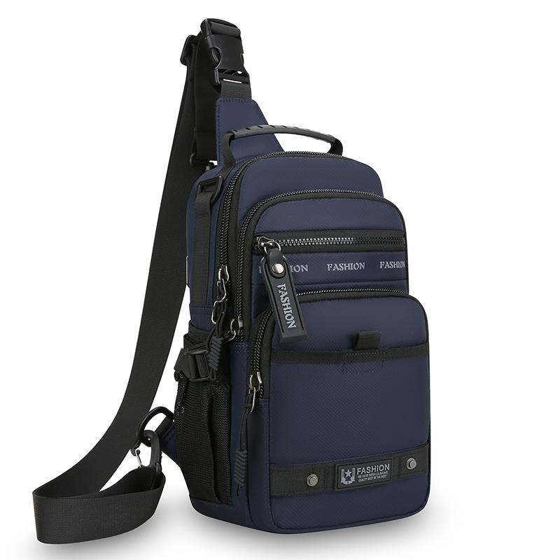 Casual Multi Pockets Men Chest Bag Shoulder Bag Multifunction Sports Message Bag Solid Color Cloth Crossbody Bag Travel