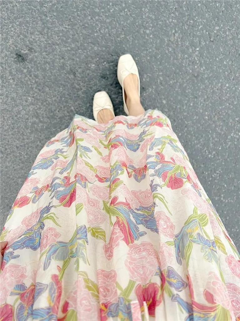Women's Summer 2026 Elegant Floral Chiffon Maxi Dress - Petite Fit
