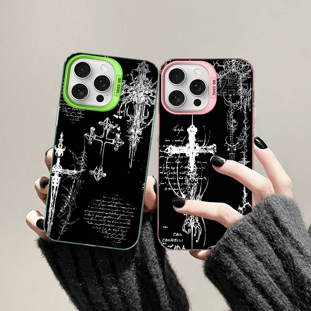 Gothic Cyber Sigil Cross Colorful Phone Case For iPhone 17 16 15 14 13 12 11 Pro Max Plus Matte Cover