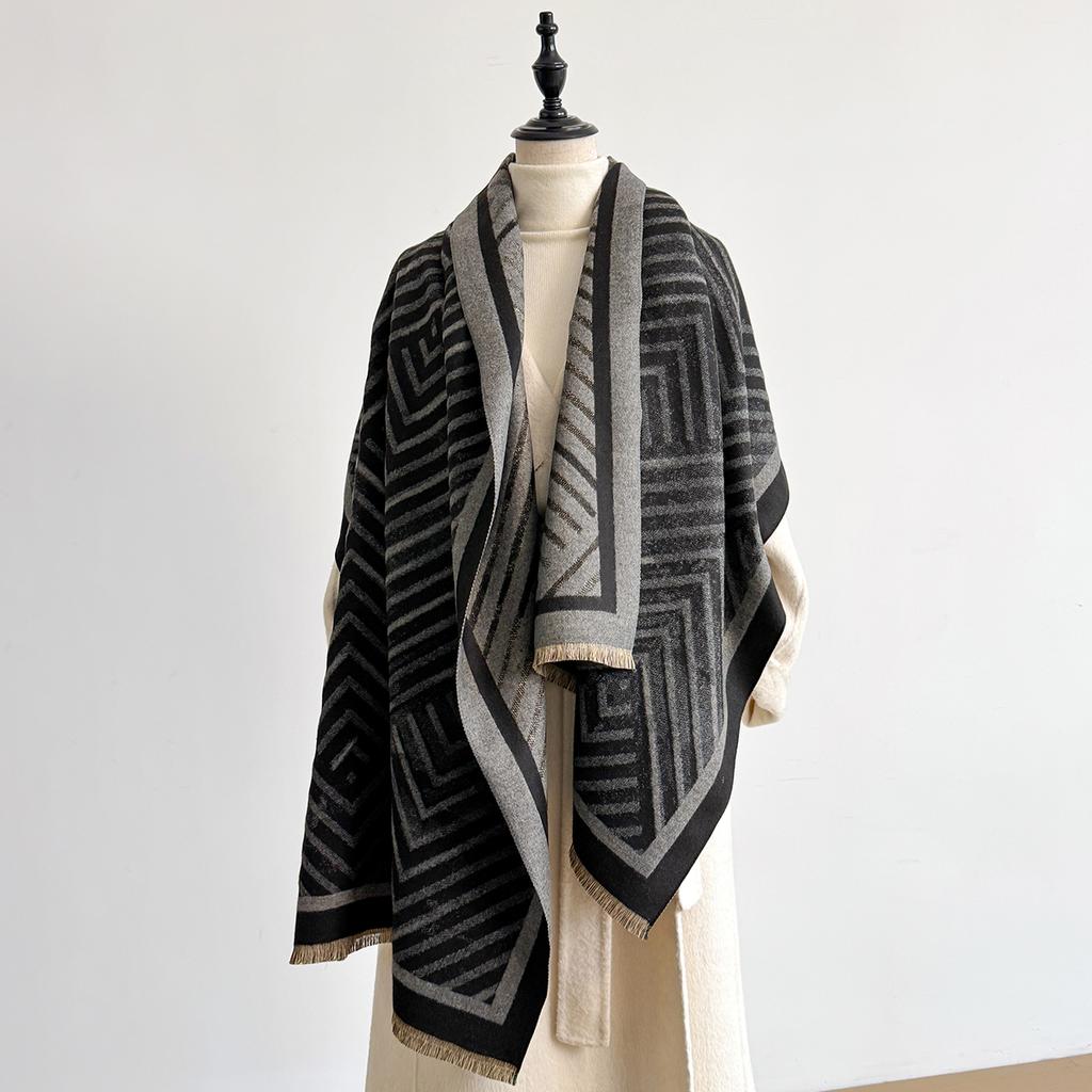 Luxury Geometry Print Scarf For Women Warmer Winter Pashmina Two-Sided Scarves Shawls Female Thick Blanket Wraps Foulard