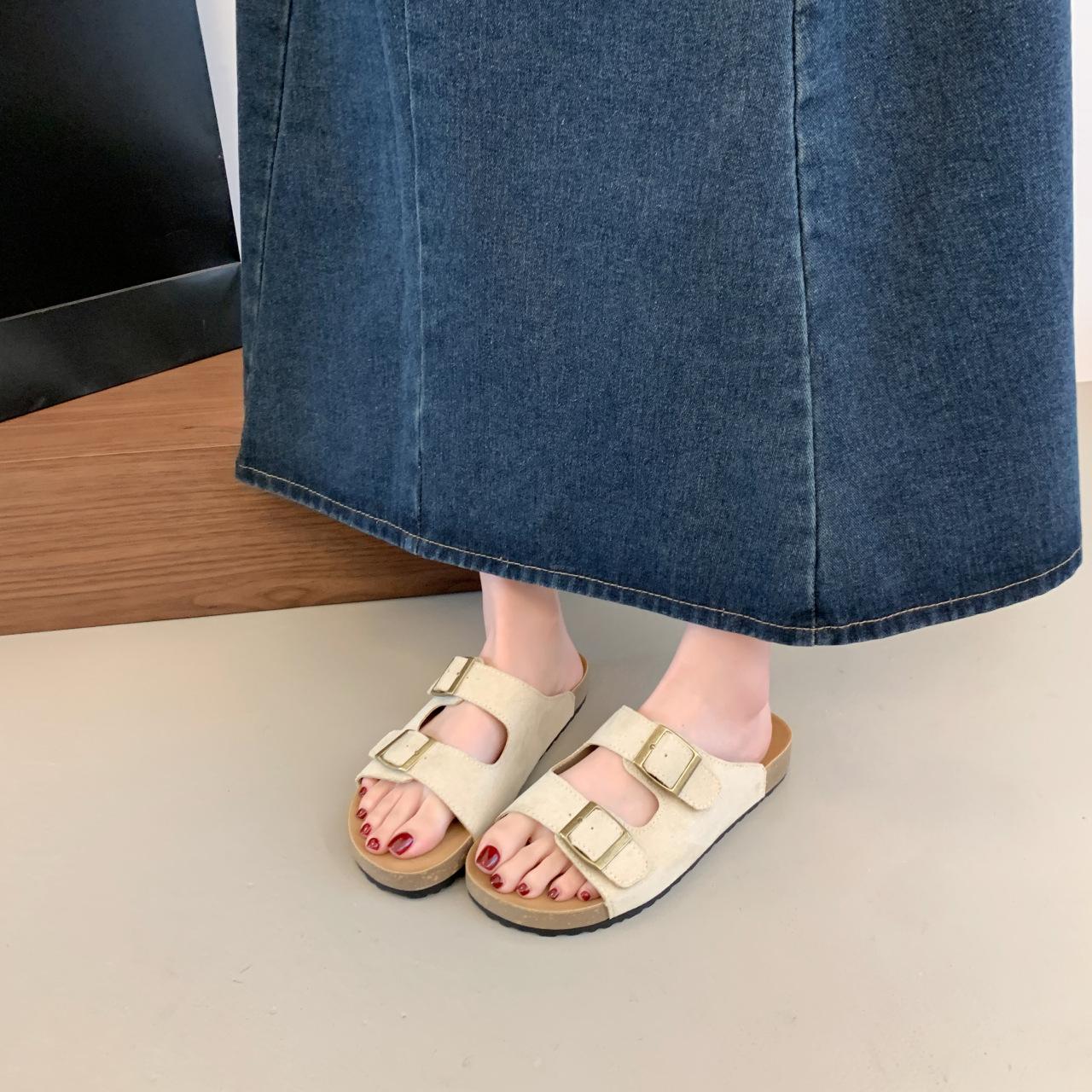 

Fashion Trendy Multi - Color Buckle Sandals | Leather Lining, Versatile & Comfy, Ideal for Daily Leisure Outfits 35 абрикосовый