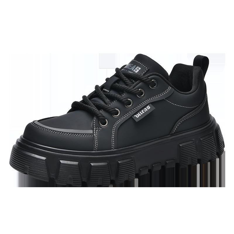 Spring Men's Low-Top Korean Style Leather Sneakers - Trendy, Casual, Comfortable, Thick Sole, Lace-Up Fashion Shoes