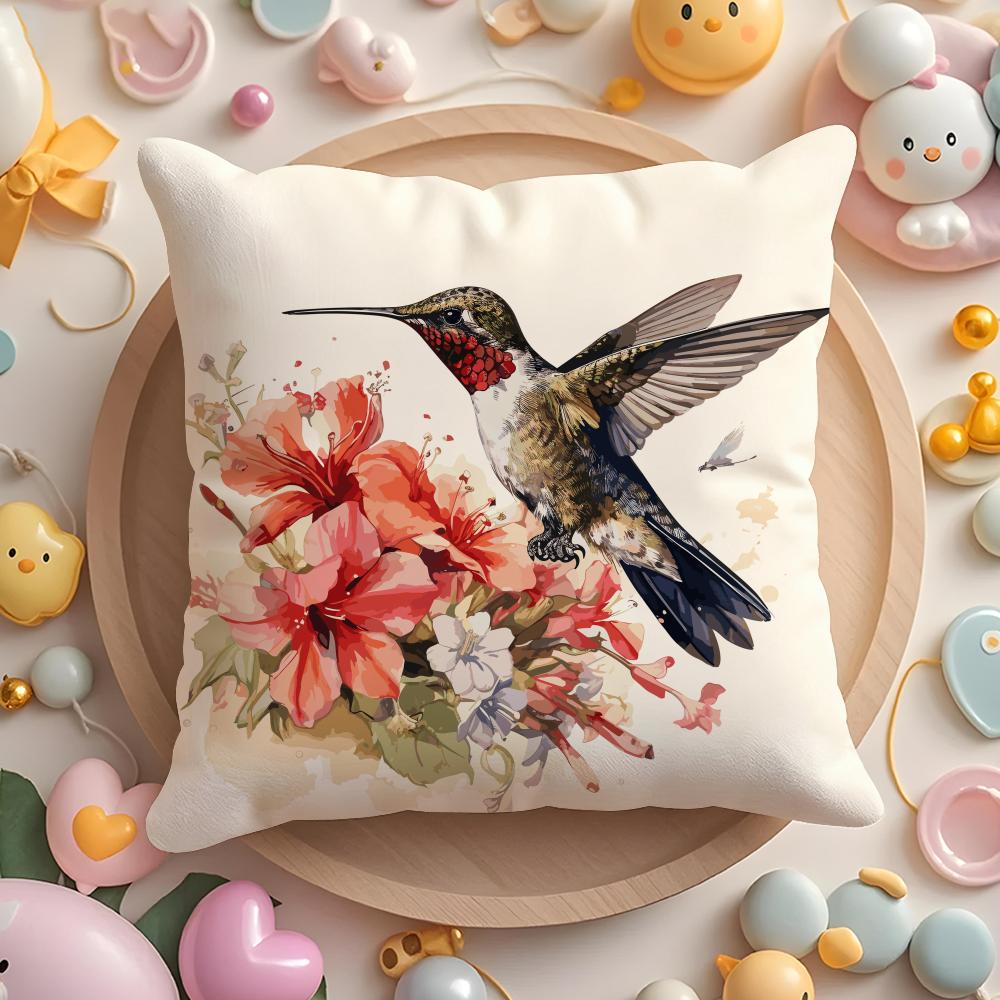 Hummingbird Spring Flowers Cushion Cover Home & Car Multi-Scene Pillow Cover - Reversible, Soft & Durable for Daily Use