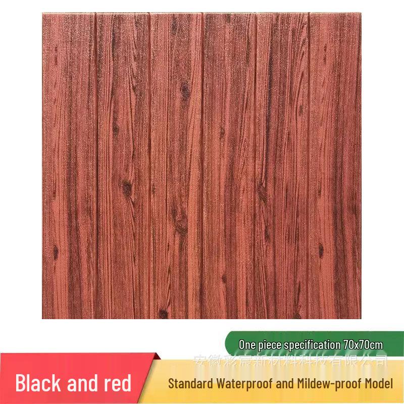 Wood Grain 3D Anti-Collision Self-Adhesive Wallpaper - Waterproof, Washable, Faux Wood Design for Bedroom Walls.