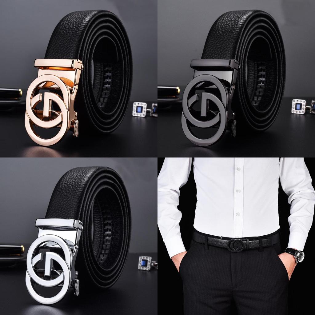 Lychee Grain Leather Smart Casual Belt With Automatic Buckle And Letter Design For Men
