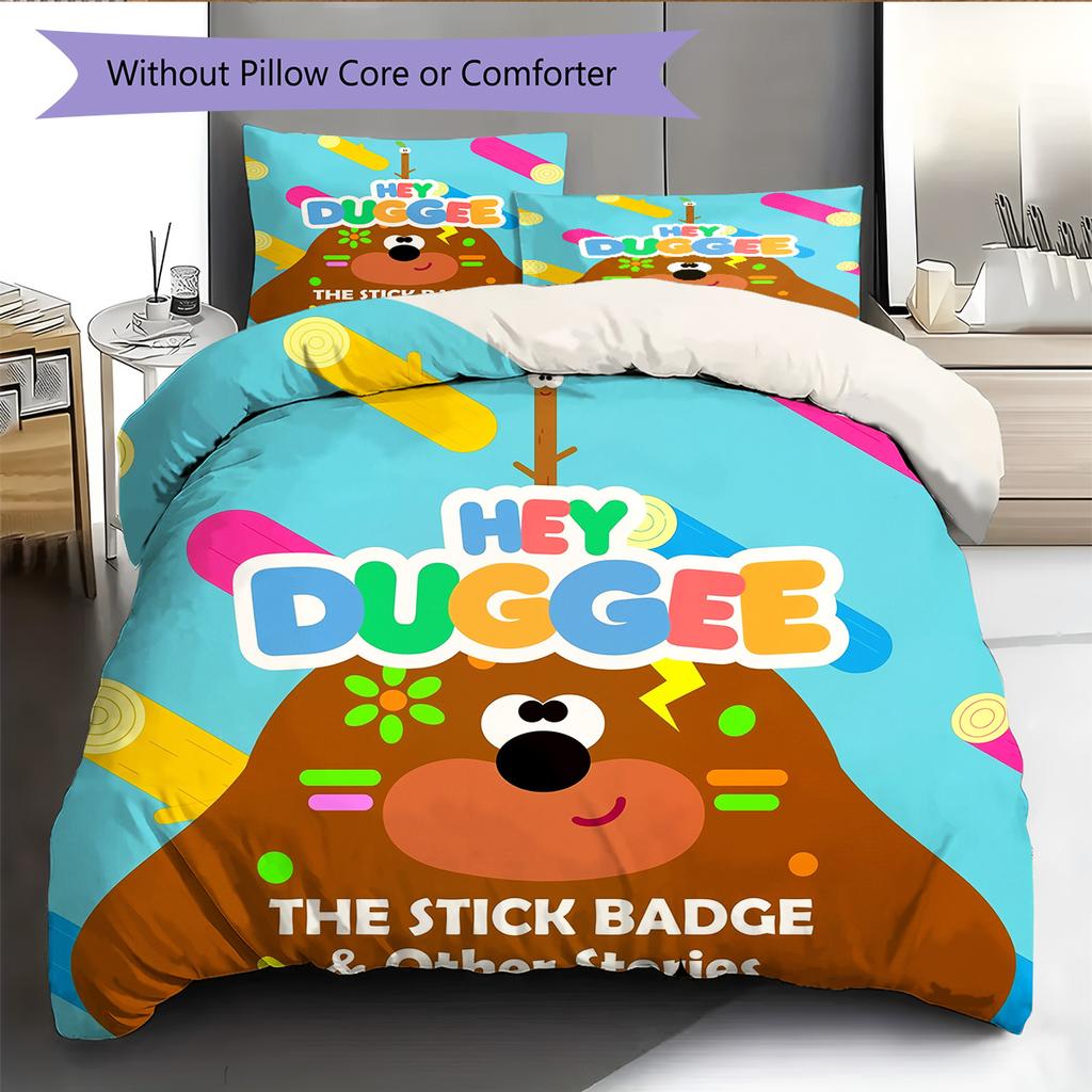 Hey Duggee Muster Bettwäsche Bettdecken-Set Heimdekoration Geschenk (1 Bettbezug + 2 Kissenbezüge (ohne Füllung))