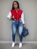 2024 Color Block Single-Breasted Letter Women's Baseball Jacket - Spring/Autumn Collection