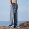 Men's Summer Thin Tencel Denim Pants, Loose Straight Wide-Leg Style, American Casual Elastic Waist Long Pants