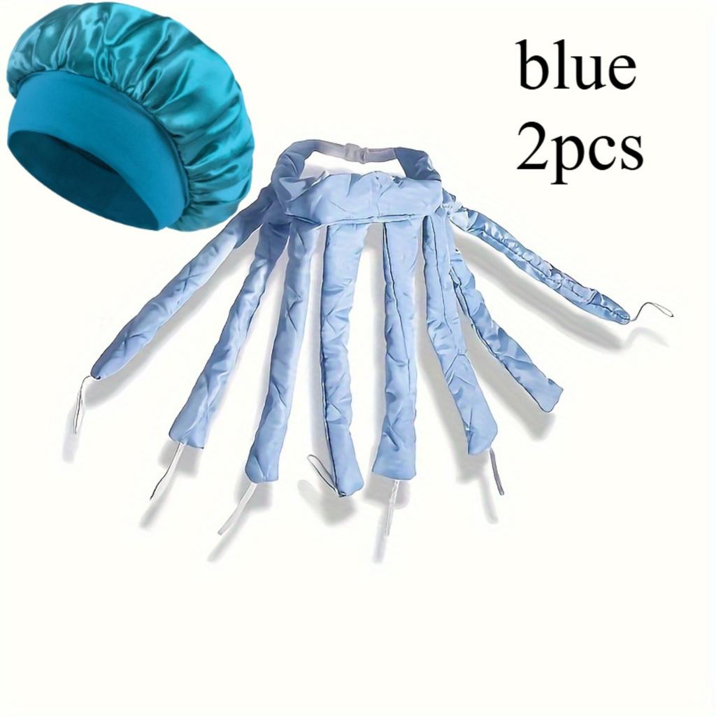 2-Pack Long Hair Curling Headband, Satin No-Heat Curling Iron with Adjustable Straps, Extra Large Satin Sleeping Cap