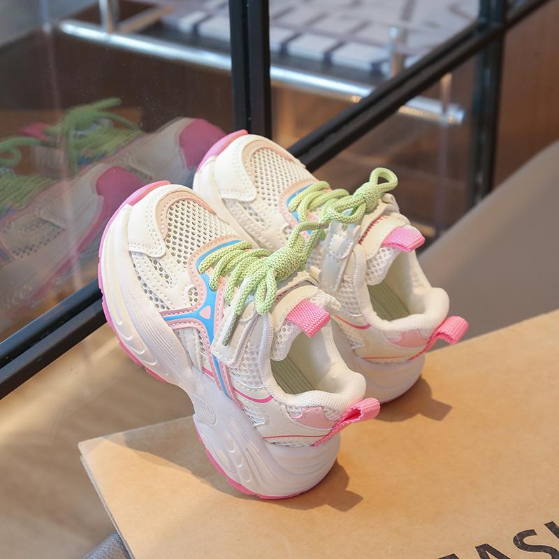 Kids Running Shoes Mesh Breathable Girls Sneakers Non-slip Thick Soft Sole 2025 New Children Sports Shoes Mesh Breathable Trendy
