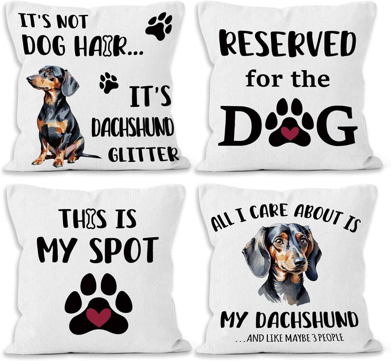 Funny Dachshund Wiener Dog Throw Pillow Covers 18x18 Set of 4, Life Is Better with a Dachshund Decor Pillow Case 4PCS