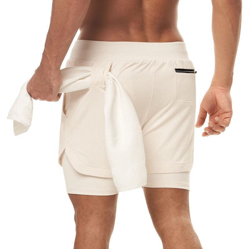 Men's Sports Shorts Double-layer Color Matching Fitness Running Breathable Solid Color Five Quarter Pants Shorts Men’s