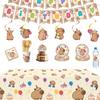 Capybara Theme Kids' Birthday Party Set: Disposable Plates, Invitation Cards, Banners