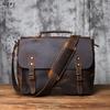 Retro Top Layer Leather Men's Handbag Crazy Horse Leather Casual Shoulder Messenger Bag with Horizontal Compartment for Men