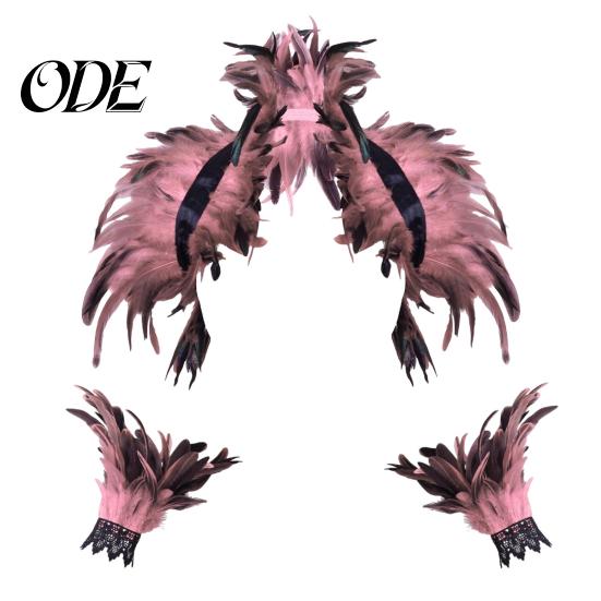 Feather Shawl Bracelet Set 1 Fake Collar with Wrist Ring Gothic Style Imitation Angel Wings Hollow Out Lace Unisex Model Stage Show Performance
