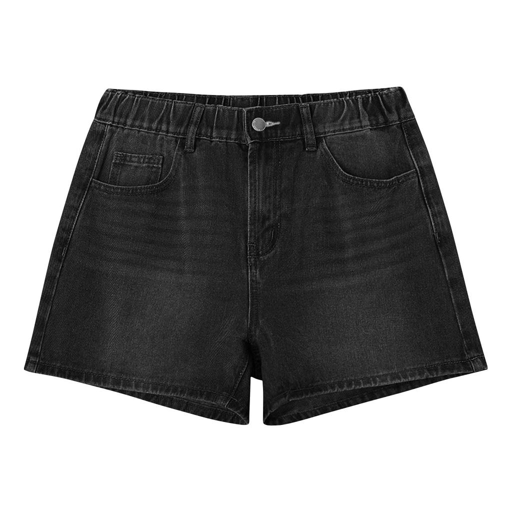 Women’s Denim Shorts High Waist Elastic Waistband Casual Loose Fit Five Pocket Design Button Fly Summer Shorts