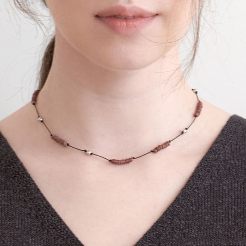 halden gemstone silver ball necklace (N036_brown)