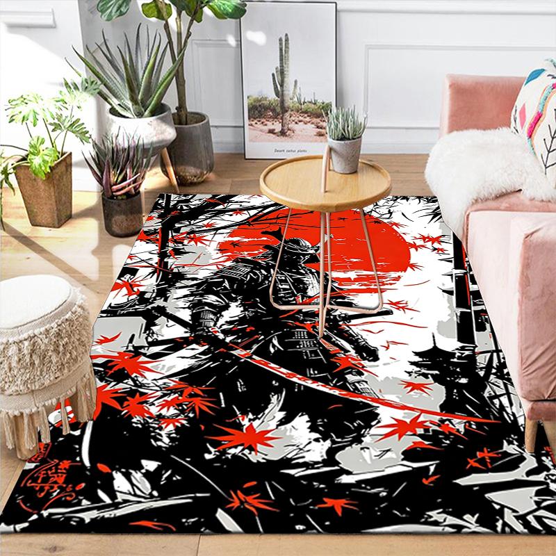 1Pc Samurai Warrior Sunset Rug, Office Carpet Indoor Outdoor Doormat, Non-Slip Soft, Living Room, Christmas Halloween Gift. Em9283