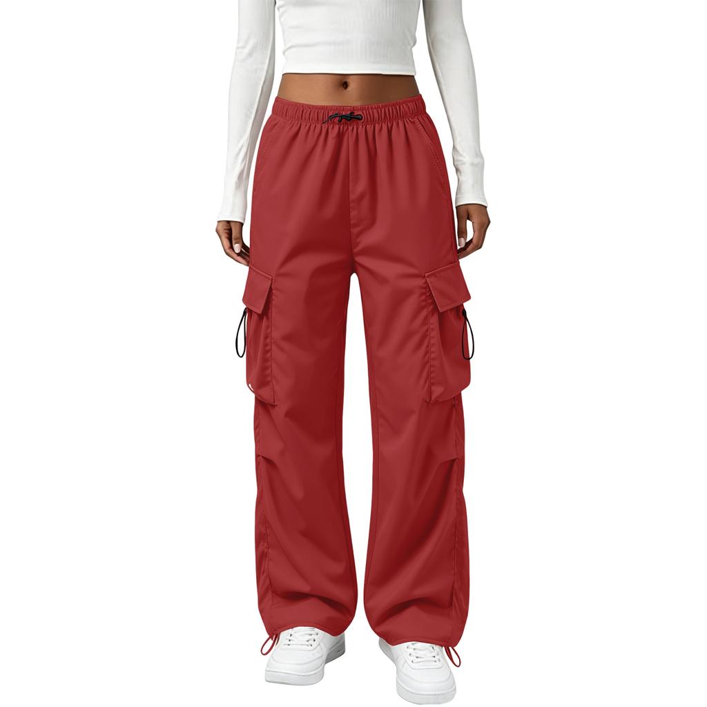 Women’s Retro Straight Leg Cargo Pants with Drawstring Cuffs Loose Fit Elastic Waistband Utility Trousers for Daily Wear