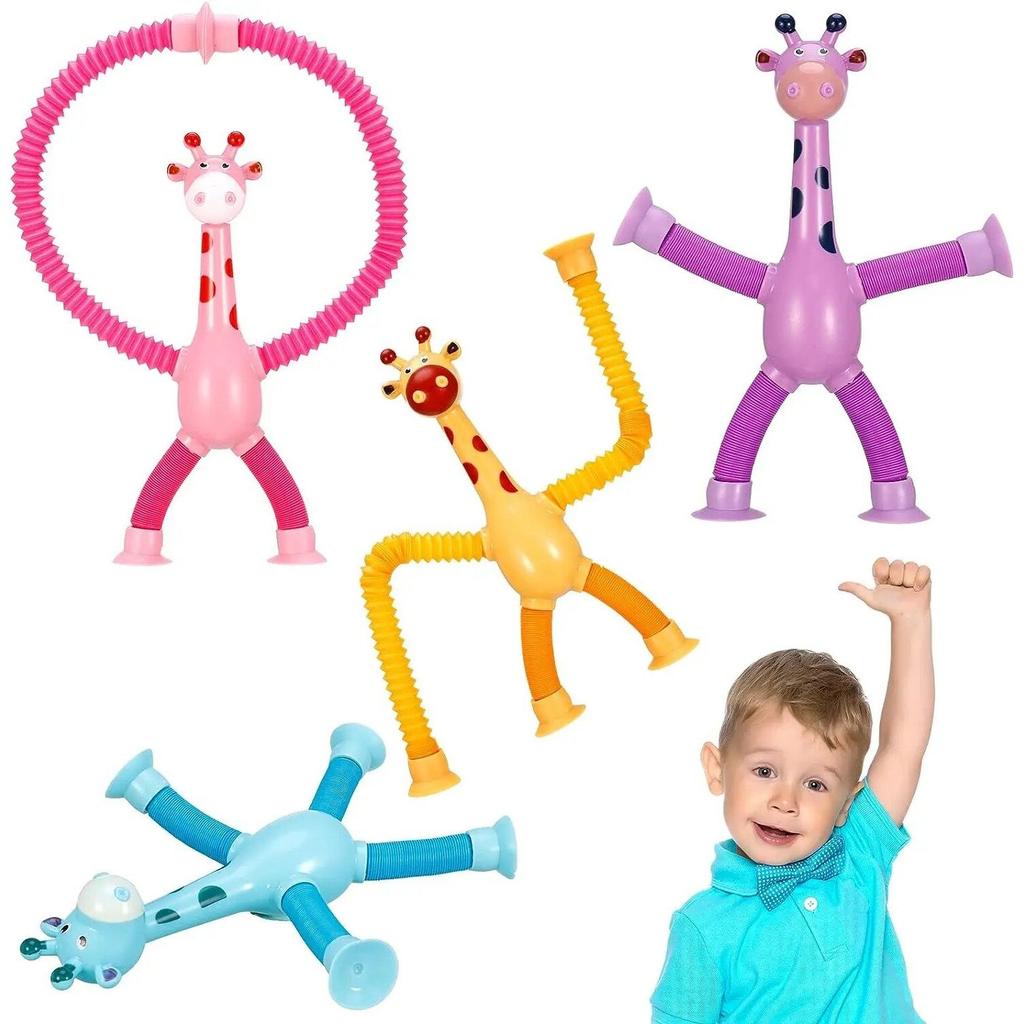 PROMERCO® Interactive Toy Set of 4, Telescopic Suction Cup Giraffe XL, Plastic, Multicolor