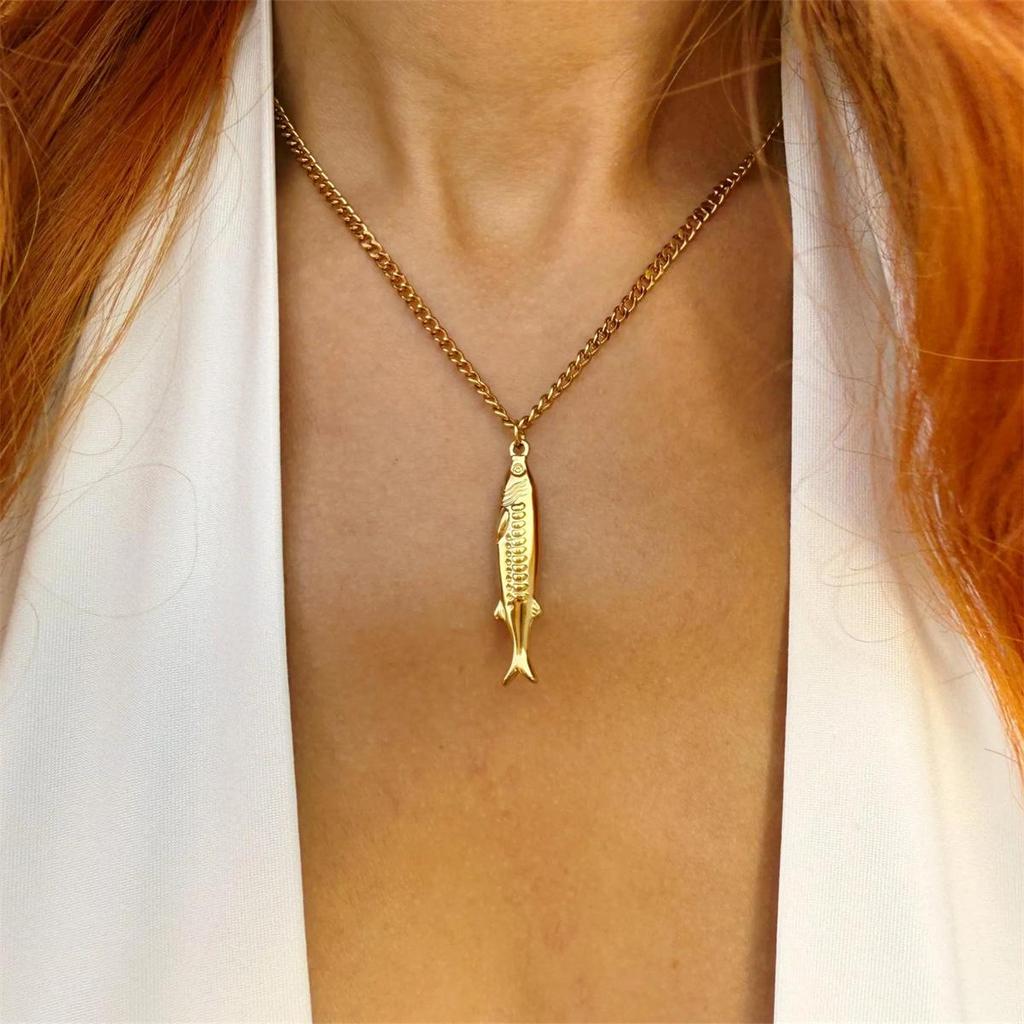 Gold-Plated Tropical Sardine Pendant Necklace - European/American Fashion Jewelry for Women