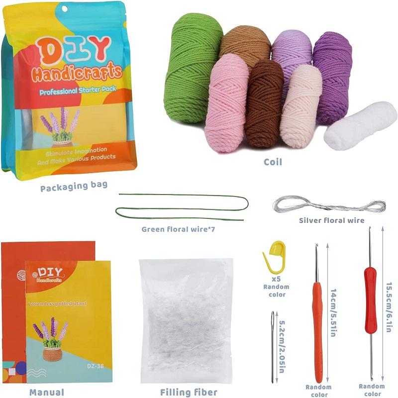 BUDDUR Purple Lavender Crochet Knitting Kit With Crochet Hooks And Cotton Yarn Thread For Fabric Weaving DIY Handmade Craft Set