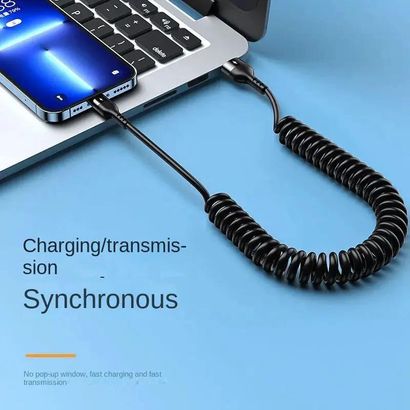 Spring Telescopic Type C Data Cable 66W 5A Fast Charging USB 3A Micro Car Phone Charger for iPhone 15 14 Pro Sumsung Xiaomi POCO
