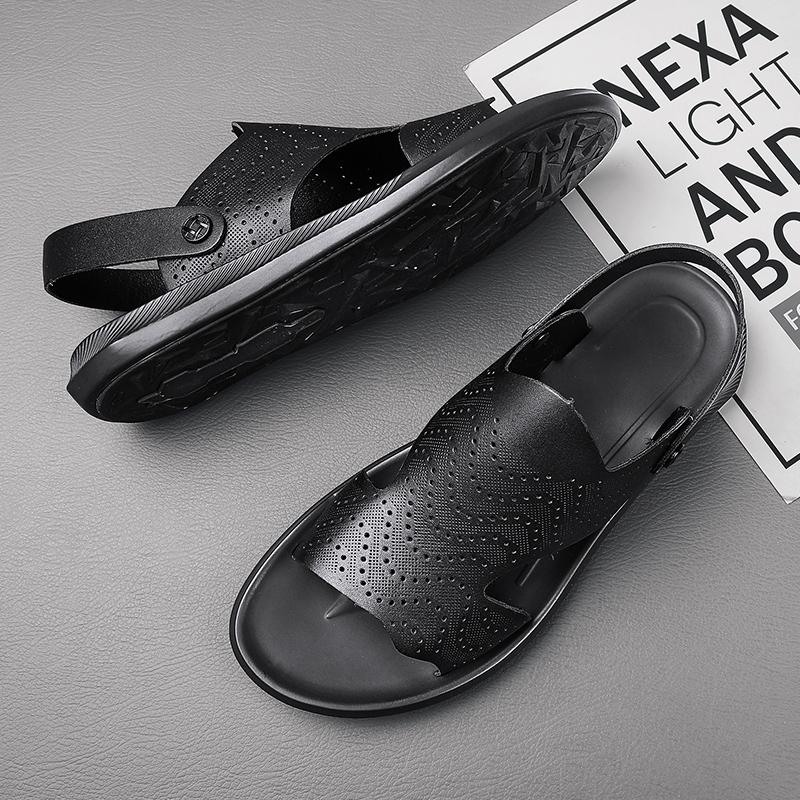 Fashion Concise Men's Sandals Solid Color Leather Men Summer Shoes Casual Comfortable Open Toe Sandals Soft Beach Footwear Male Shoes