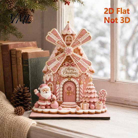 Wooden Holiday Tabletop Ornaments Christmas Windmill Ornament, 2D Rotating Decoration, Santa Gift for Family Centerpiece Table Mantel Shelf