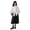 [ELLE] Women's Blouse, 100% Cotton, Lace Placket, Raglan Sleeves, Pleated Sleeves, White, Long Sleeves, Elegant, Stylish, Sizes S, M, L