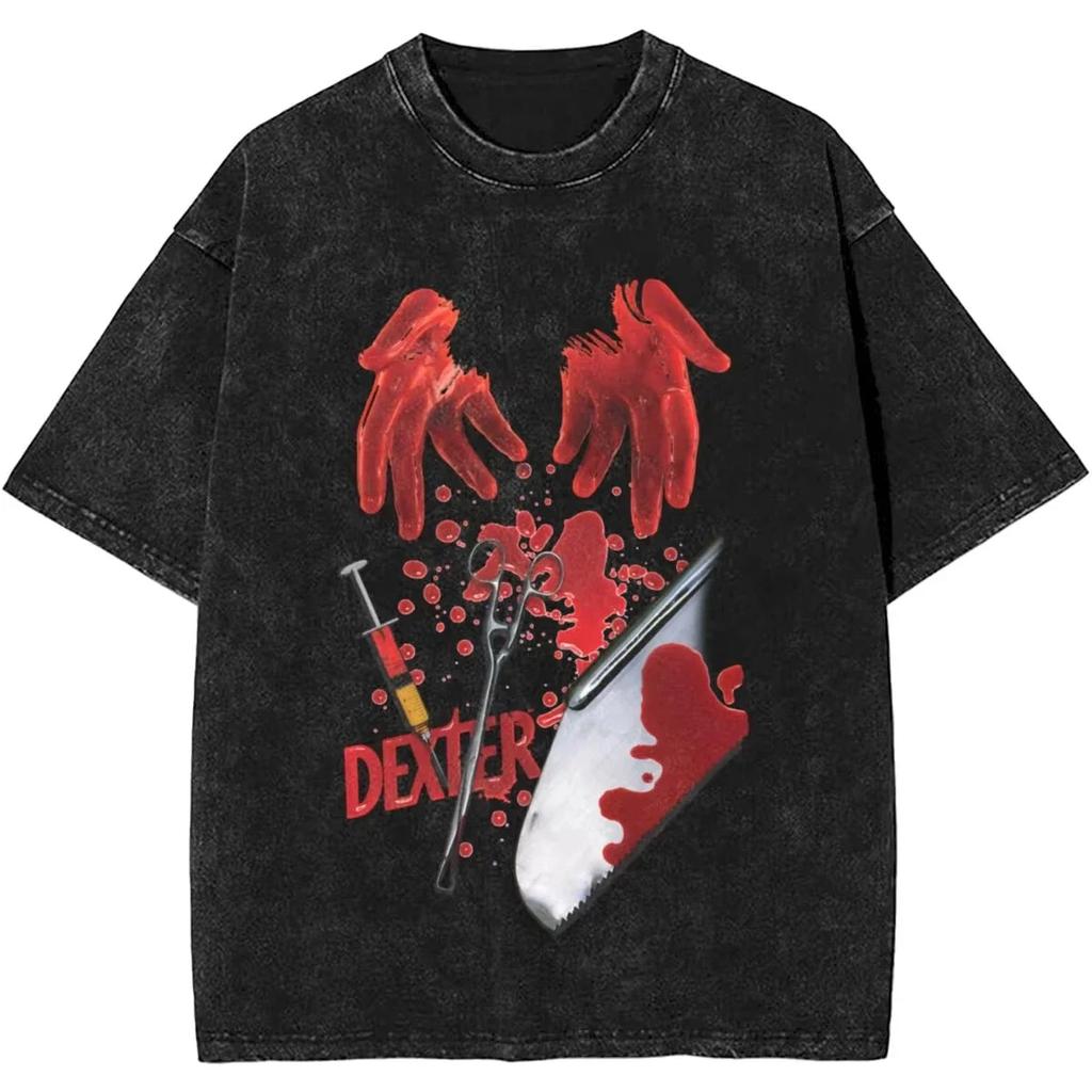 Nuova Edizione Dexter Morgan Dito Medio Retro Trendy Vintage Lavato Maglietta Estiva Y2K Top Cotone Uomo Donna Magliette Manica Corta
