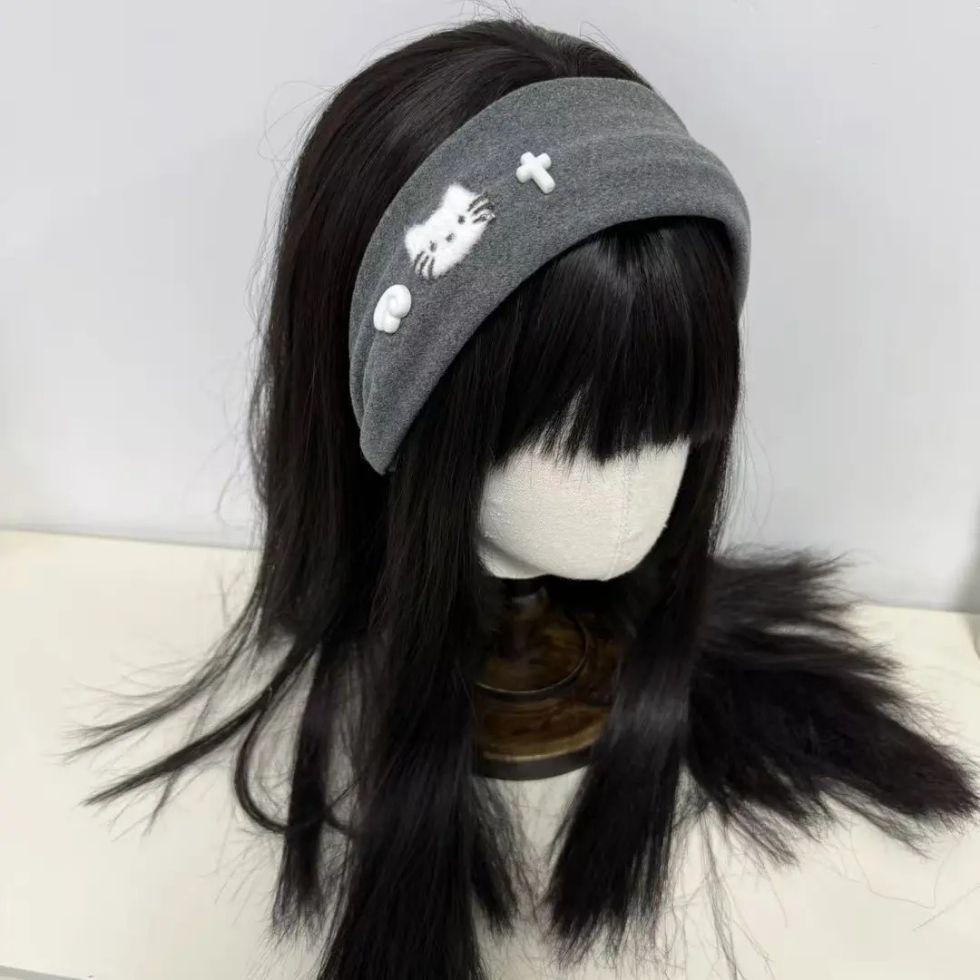 Angel Miffy Rabbit Korean-Style Gray Wide-Brim Headband - Cute Cartoon Hair Accessory for Girls