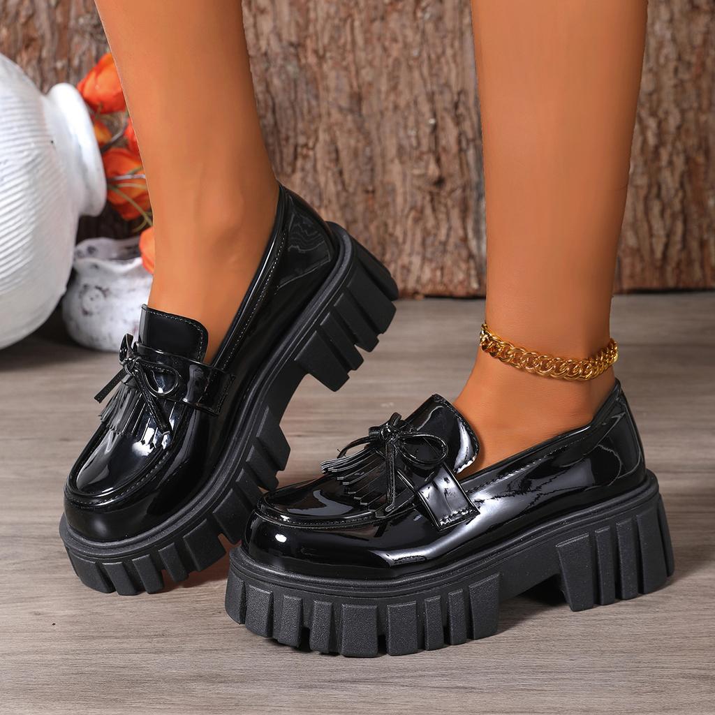 Women's Lace Up Thick Soled Simple Comfortable Leather Shoes Solid Color Thick Heel Retro Casual Women's Shoes