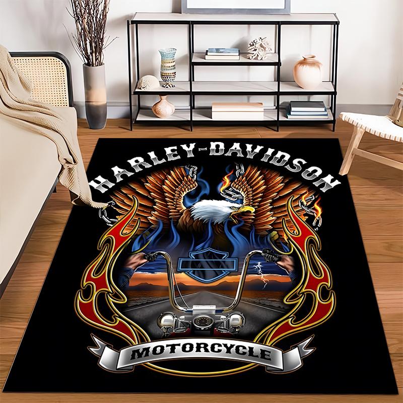 "Harley Davidson Eagle Fire Motorcycle Printed Black Carpet Decor" Suitable for use as an anti-slip for living room bedroom sofas