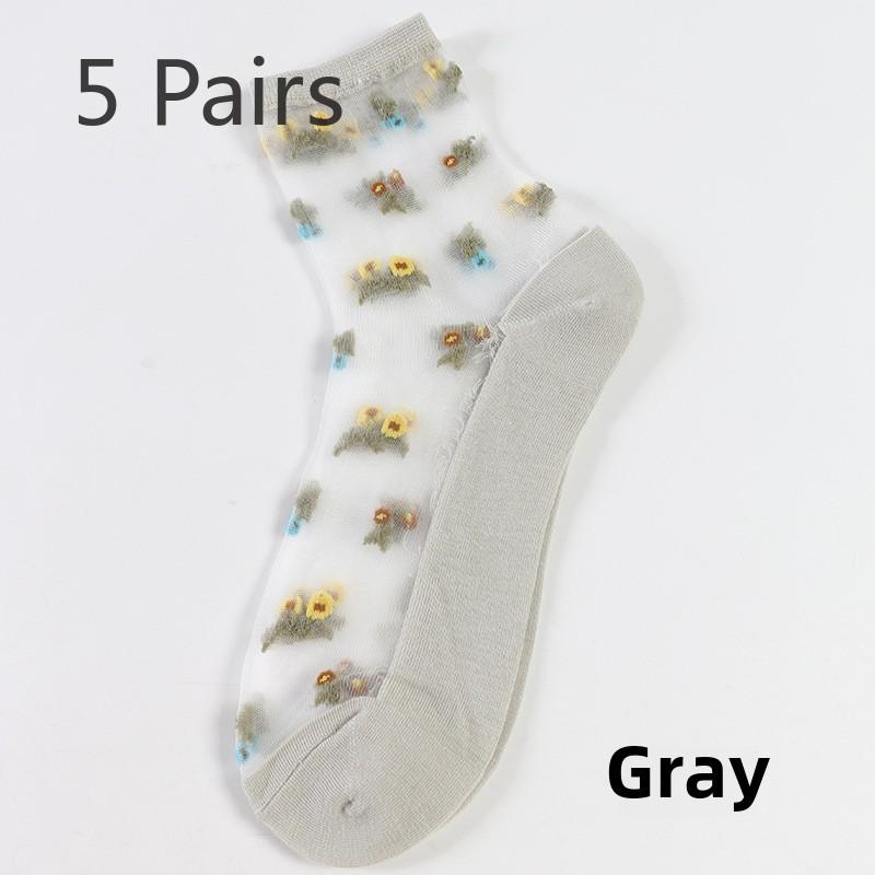 

5 пар весенних и летних чулок из хрустального стекла, шелковые, модные, дышащие, женские носки с защитой от зацепов 5 Pairs зелёный