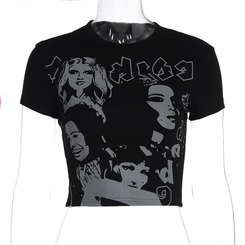 

Топ с круглым вырезом и короткими рукавами с принтом лица Y2K S чёрный