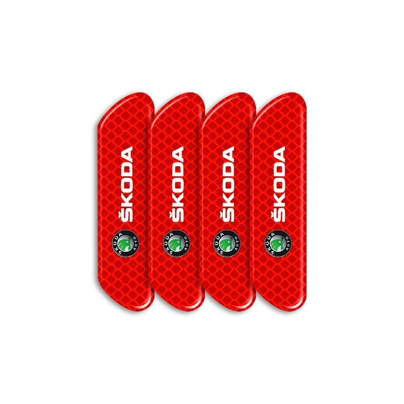 4PCS Car Door Safety Warning Reflective Mark Sticker Emblem For Skoda Octavia Superb Rapid Kodiaq Karoq Fabia Kamiq Roomster Citigo