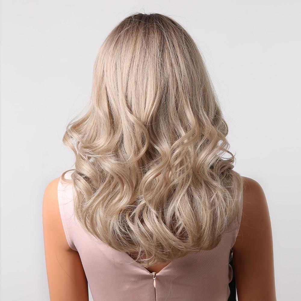 ALAN EATON Medium Long Water Wave Ombre Brown Blonde Synthetic Wigs Natural Middle Part Heat Resistant Hair Wigs for Black Women