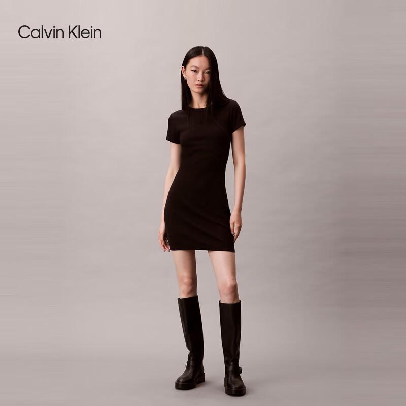 

Calvin Klein Jeans Women s Flocked Logo Ribbed T-shirt Dress XS