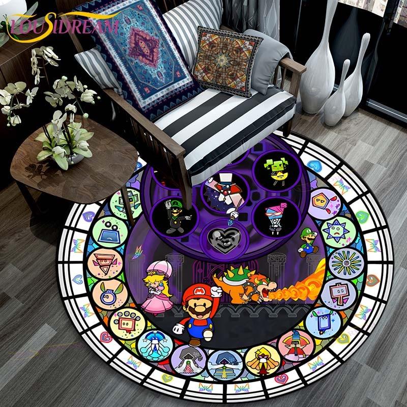 Cartoon Mario Bros Round Carpet Fashion Cartoon Pictures Printed Round Area Rugs Parlor Bedroom Floor Mat Rugs for Bedroom