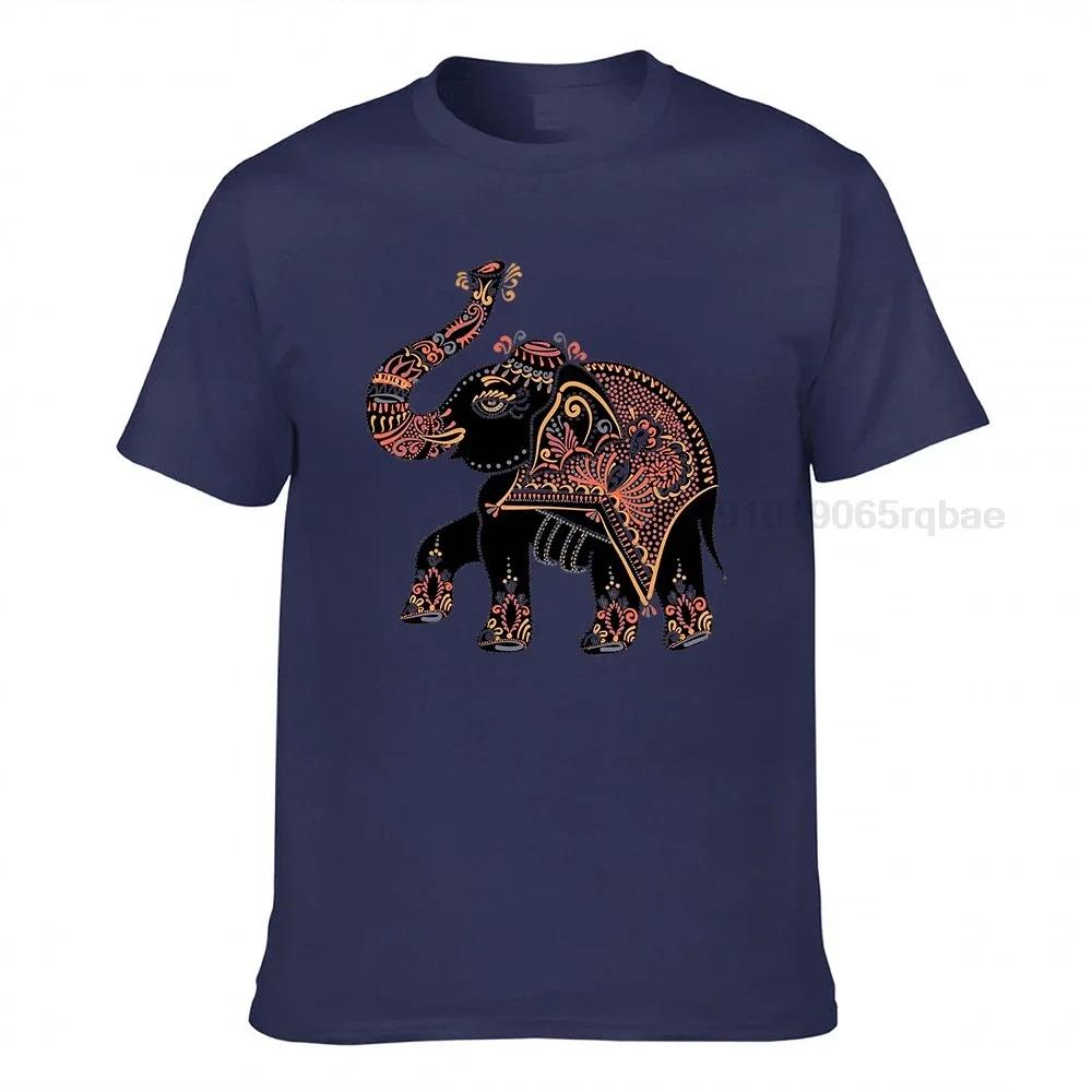 Elephant Folk Art Tshirt Unisex Black Tshirts Elephant Print Tops Adult Cotton Clothes Africa Style Tee Shirt Unique Birthday Gift