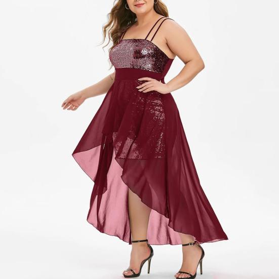 Lady Dress Irregular Hem Solid Color Ladies Plus Size Spaghetti Straps Dress for Sexy Formal Party Clothing